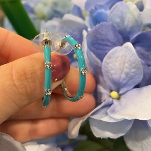 Origami Owl turquoise enamel and silver hoop earrings